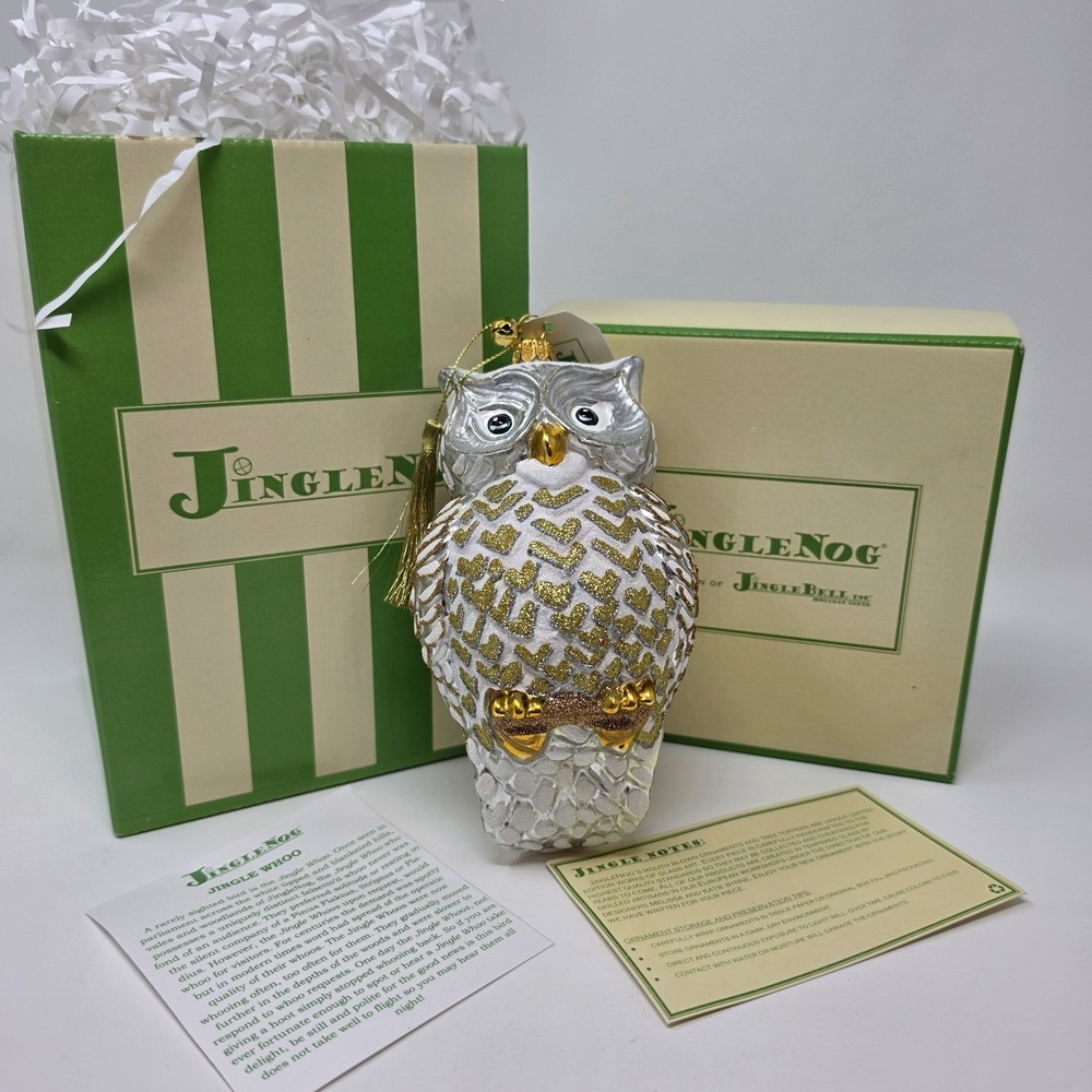 NIB JingleNog Jingle Whoo Owl Ornament #80138 Hand Blown & Painted in Poland